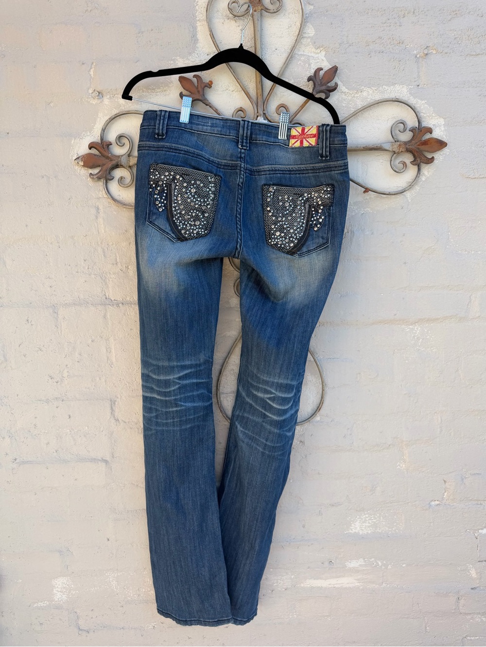 Machine Women's Blue Skinny Jeans with Studded Back Pockets